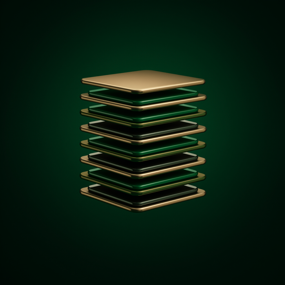 Deep green and gold visual representing stock and item data kept clean in Exact Globe